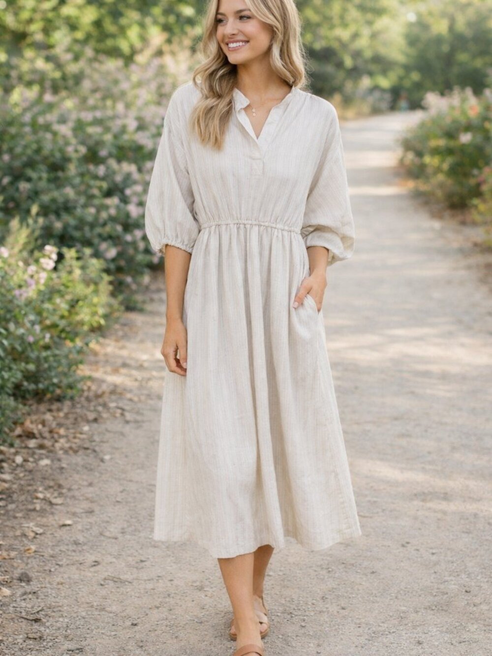 Vintage Off White Log Sleeve Dress